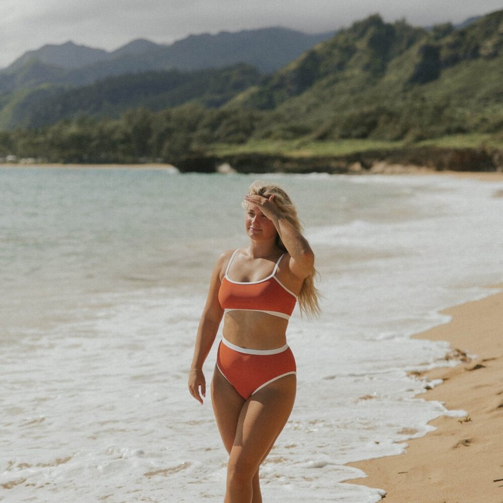 Geode Swimwear Coral Pink Longline Bikini Top NWT